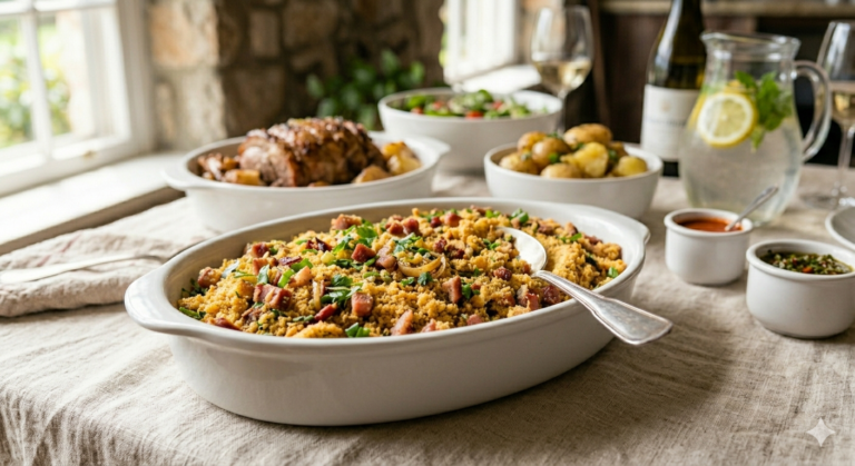 Farofa de pão com linguiça